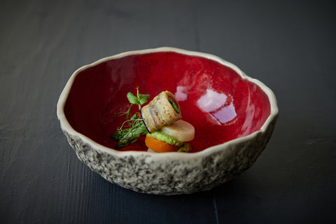 Ceramic red bowl with eggplant